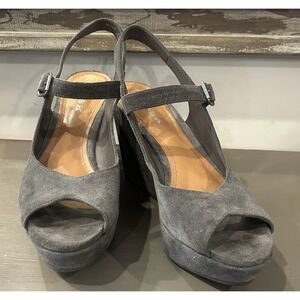Trask Tessa Gray Leather Platform Wedge Sandal Women's Size‎ 9M